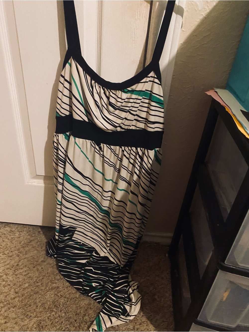 Sleeveless Striped Maxi Dress in Ivory, Black & Teal/Maternity(?)
